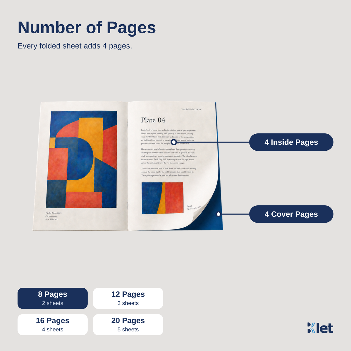 Page count options for 9 x 12 all-cardstock booklets