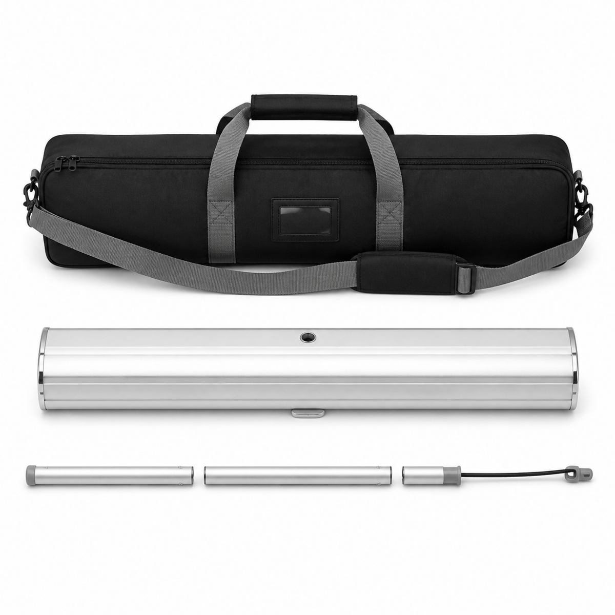 Included travel bag, base and support pole