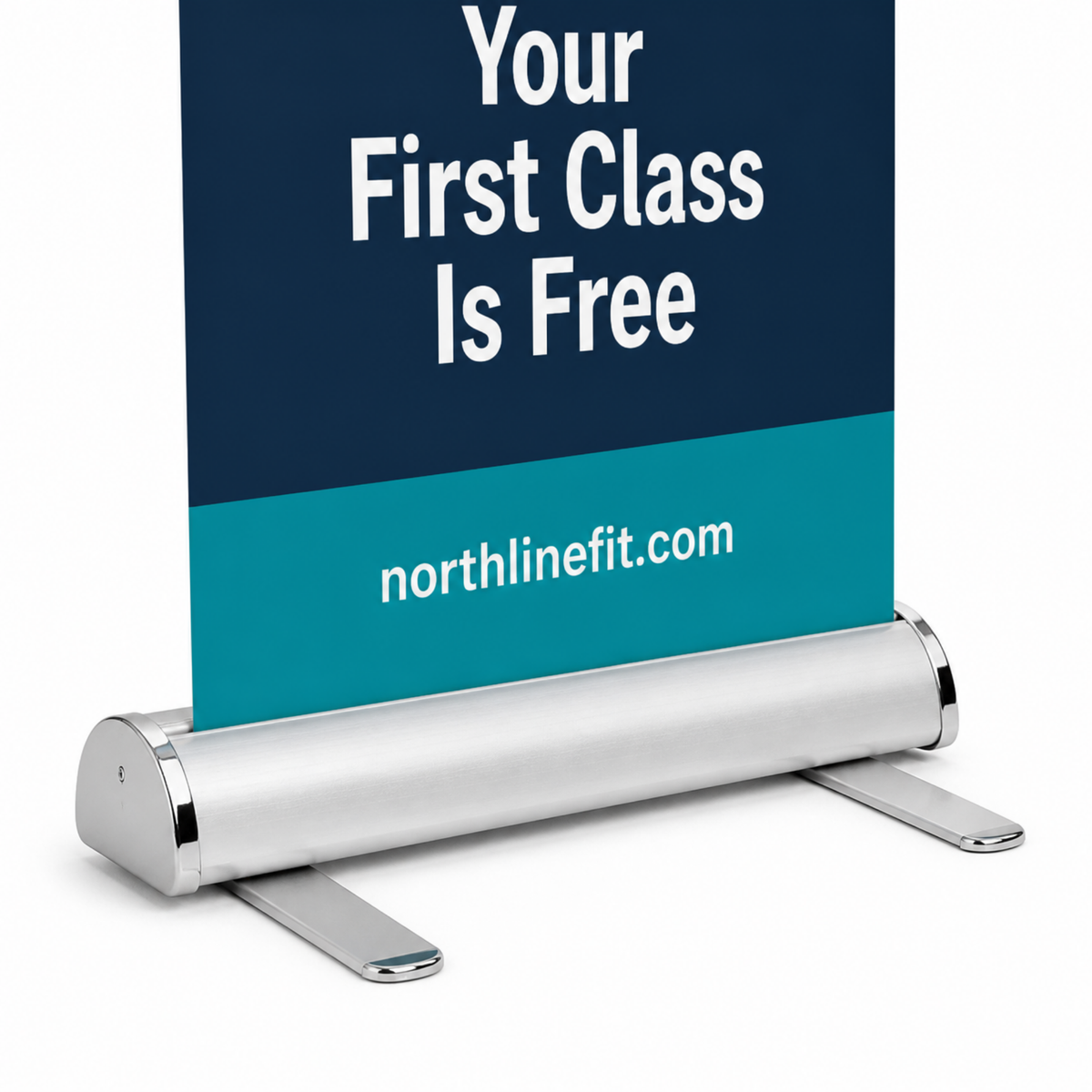 Deluxe banner stand wide base with chrome end caps