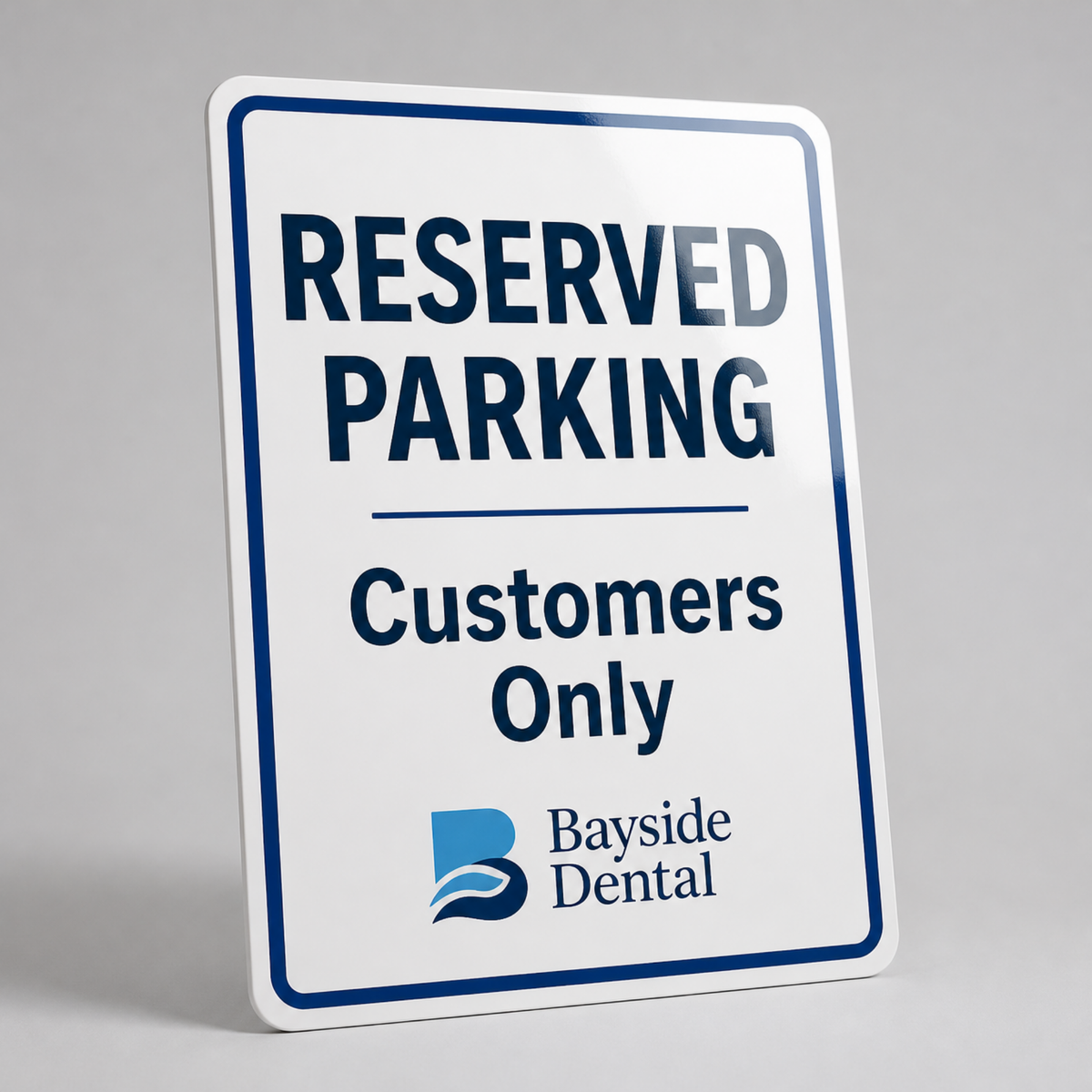 Custom printed aluminum parking sign with rounded corners