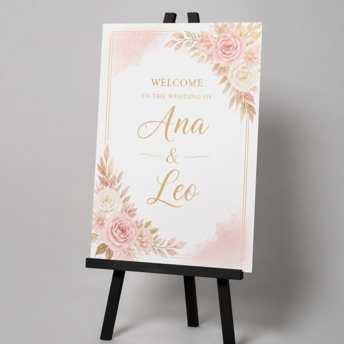 Custom foam board welcome sign on an easel