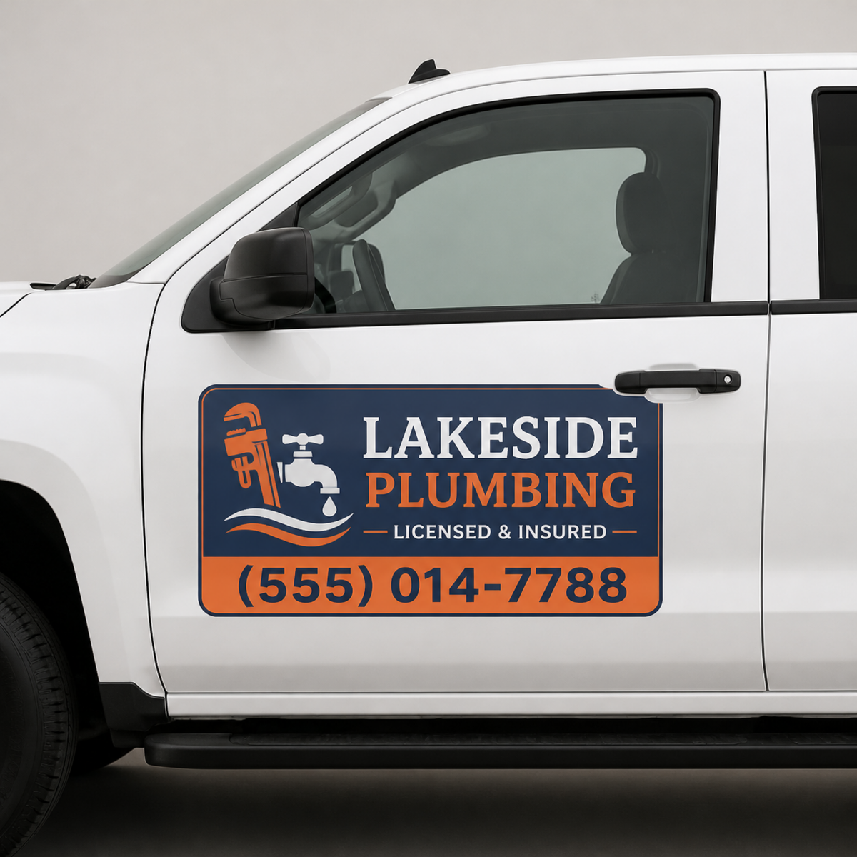 Custom car door magnet on a white truck