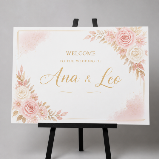 Landscape foam board welcome sign on an easel