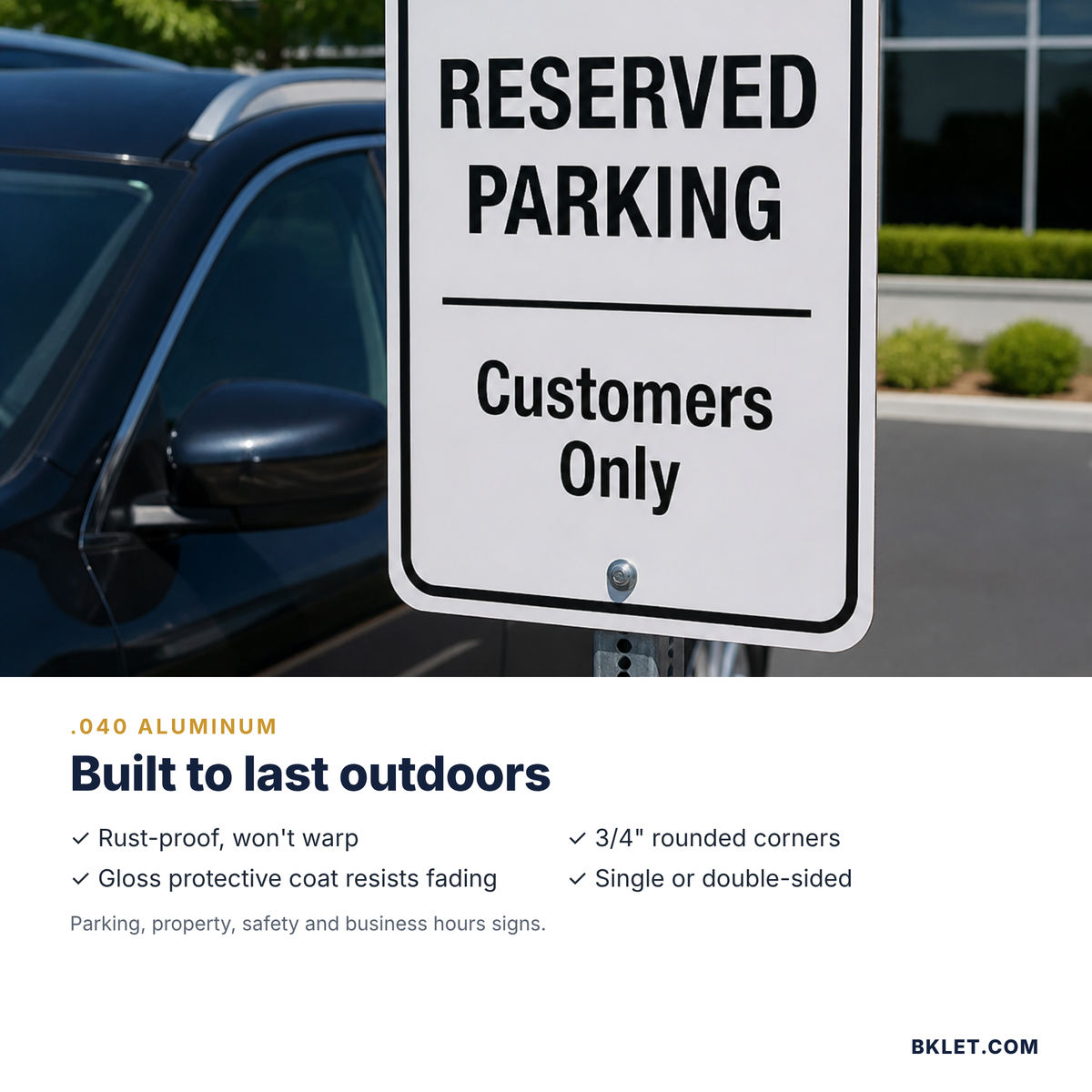 Aluminum parking sign mounted on a post