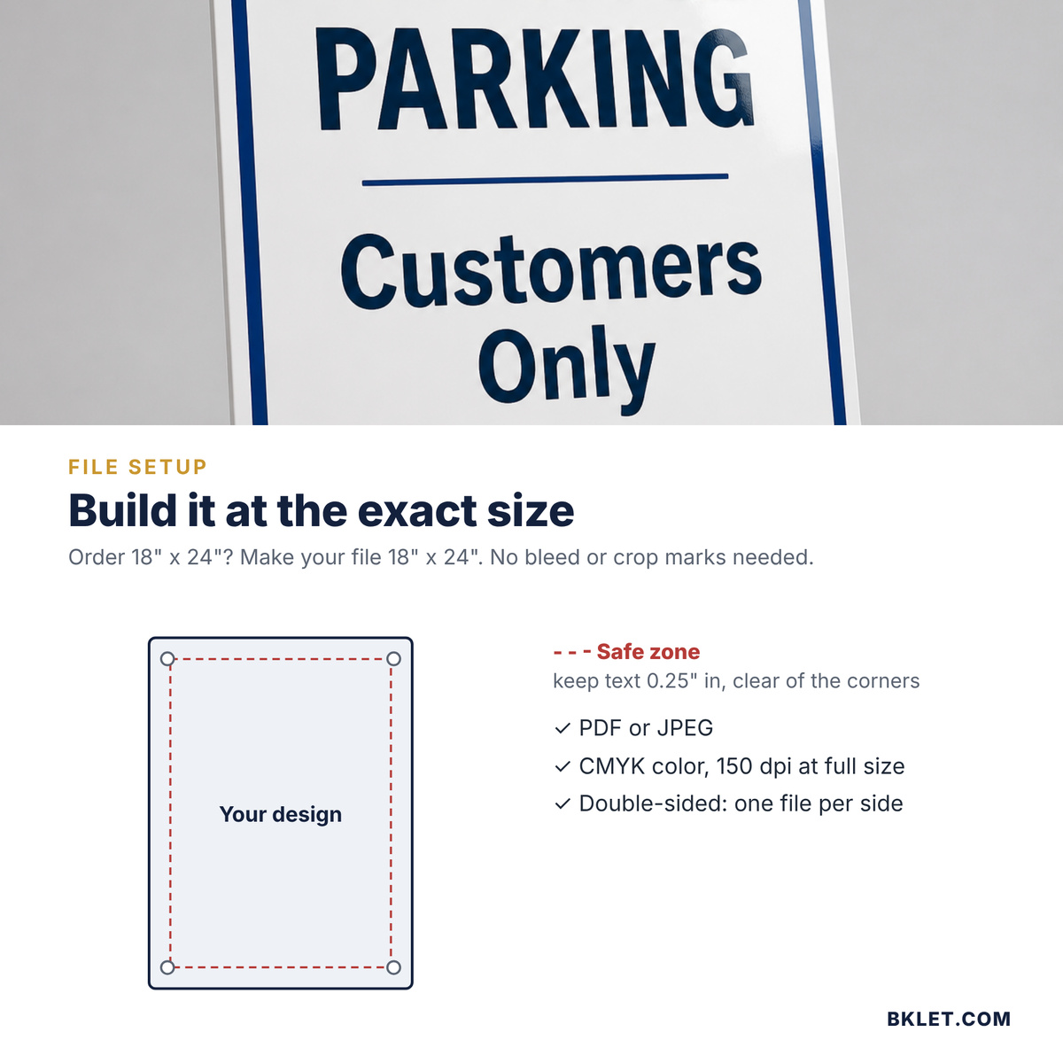 Aluminum sign file setup and safe zone