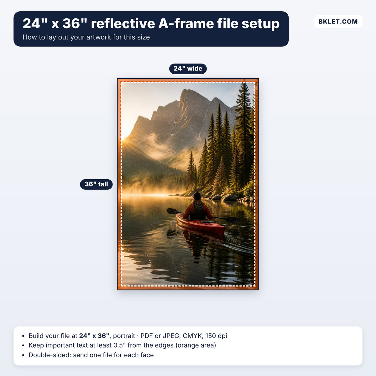 24" x 36" reflective A-frame file setup guide