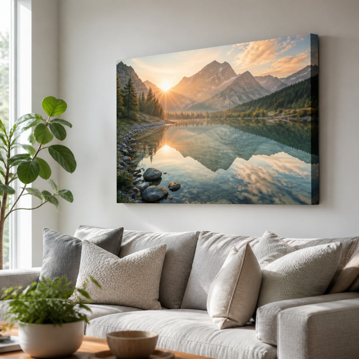 Gallery-wrapped canvas print above a sofa