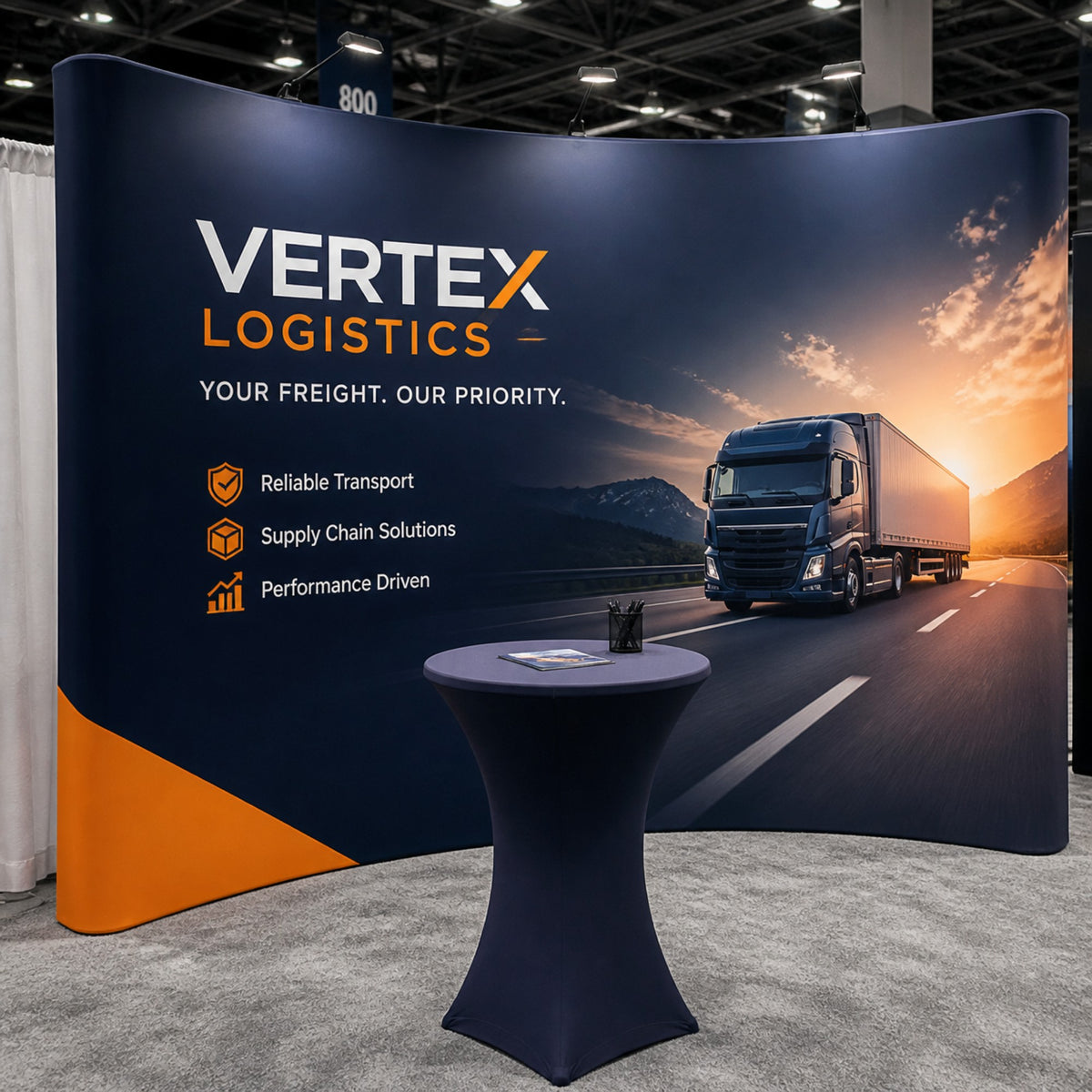 Curved tension fabric backwall at a trade show