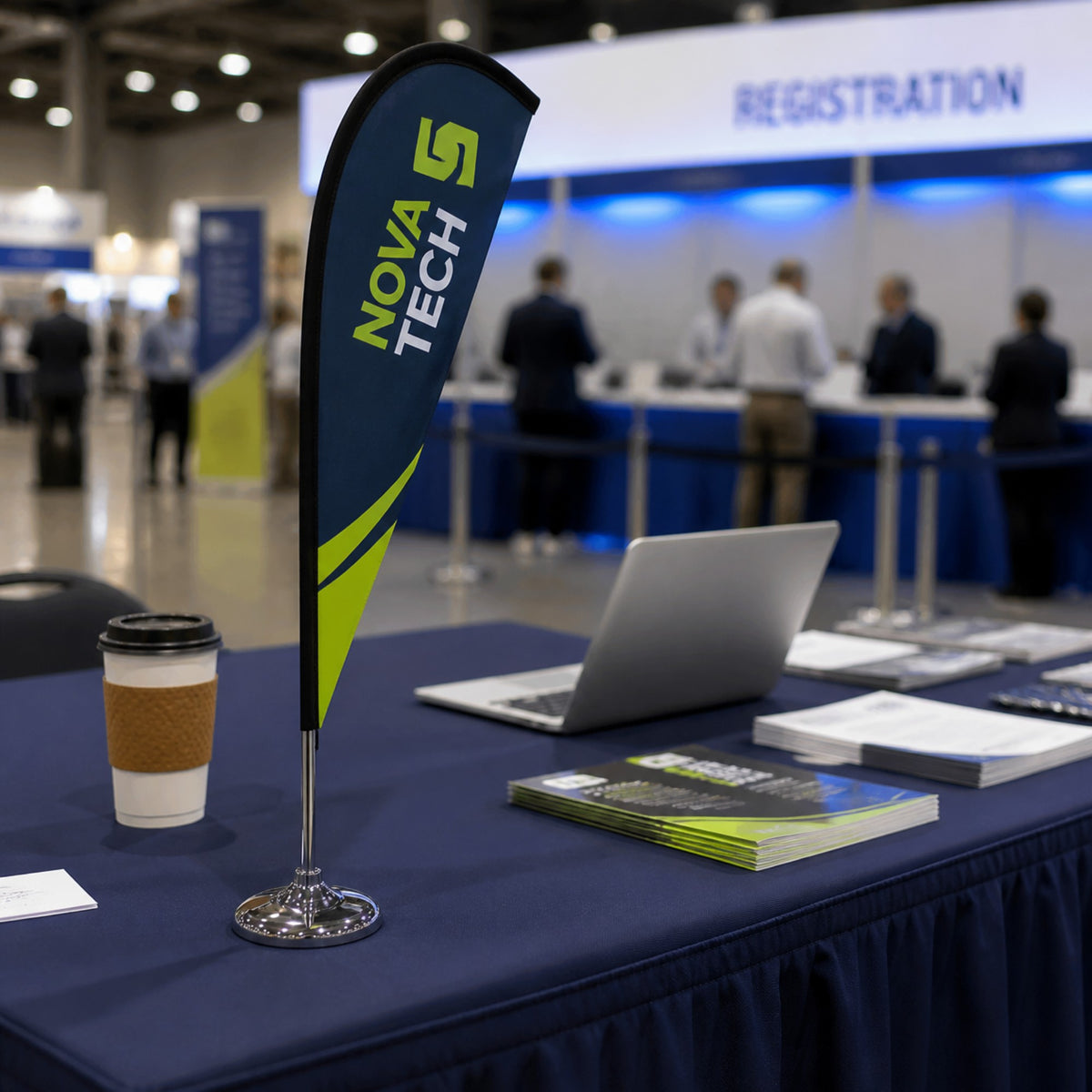 Desktop flag on a trade show table