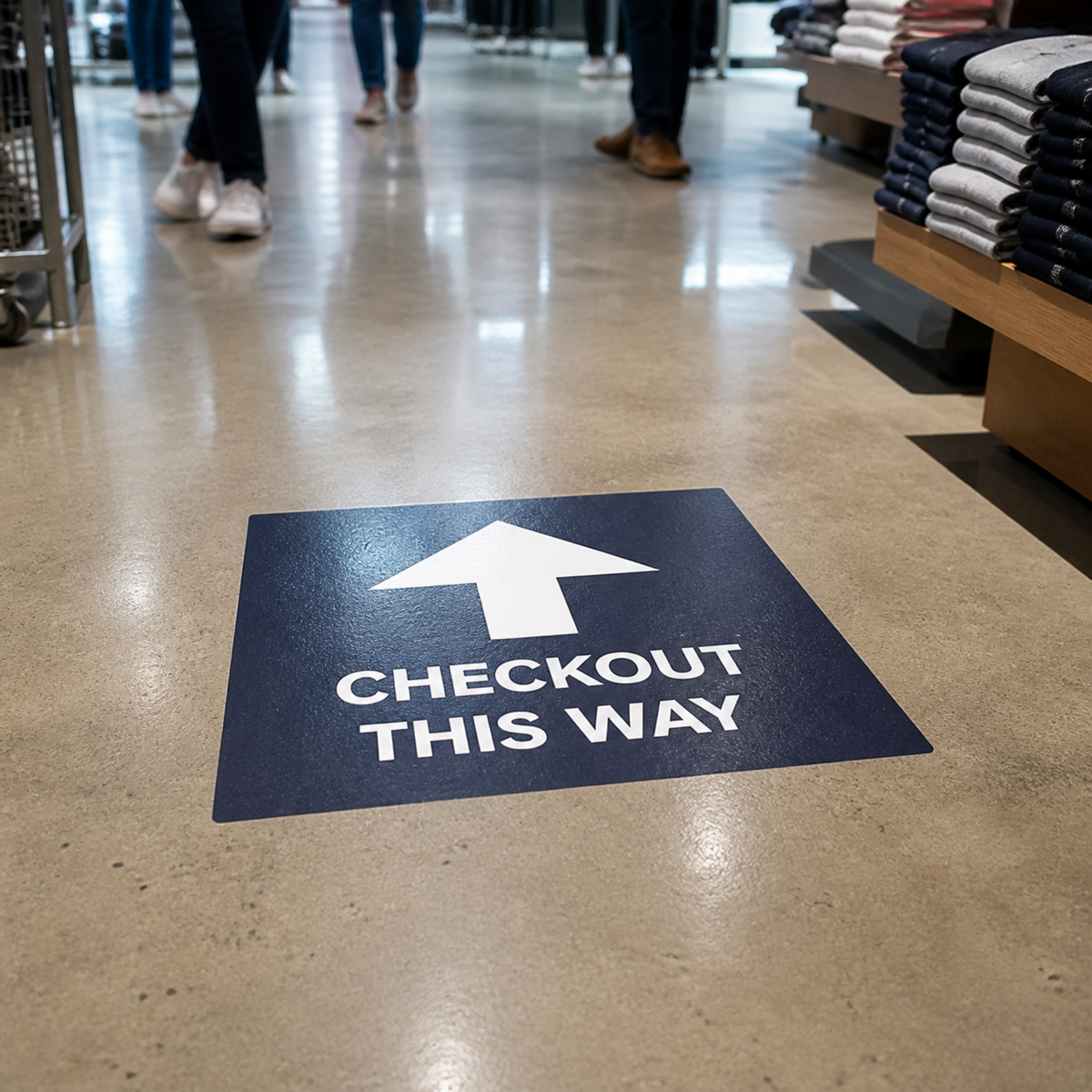 Custom non-slip floor graphic in a retail store