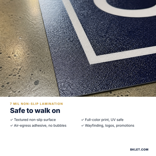 Non-slip floor graphic laminate close-up