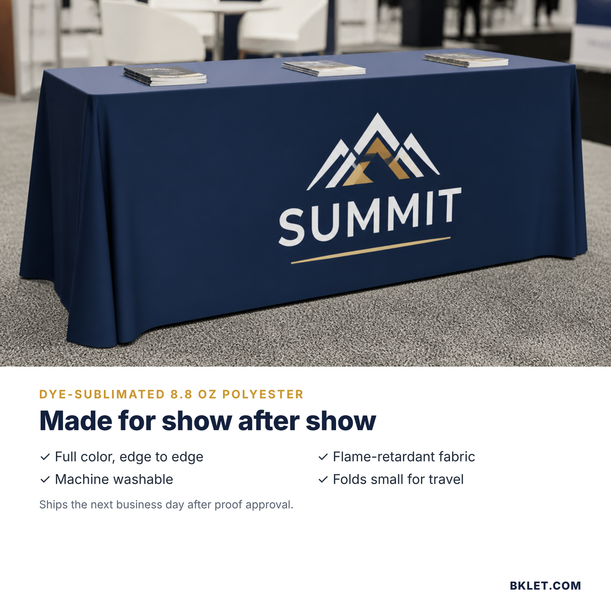 Dye-sublimated polyester table throw features