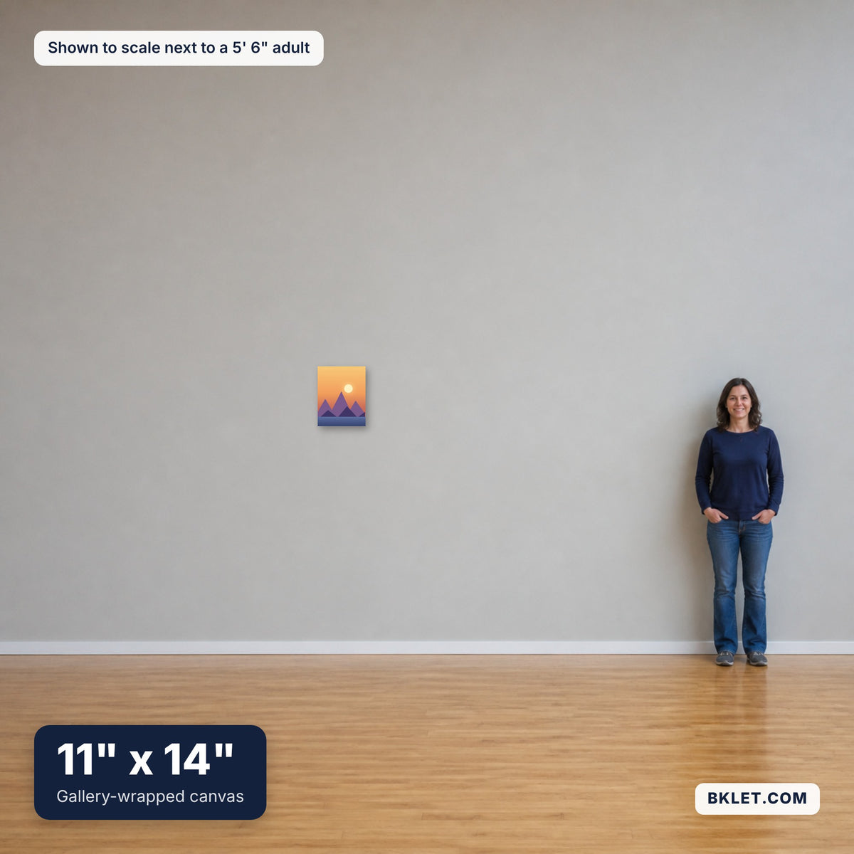 11" x 14" shown to scale next to an adult