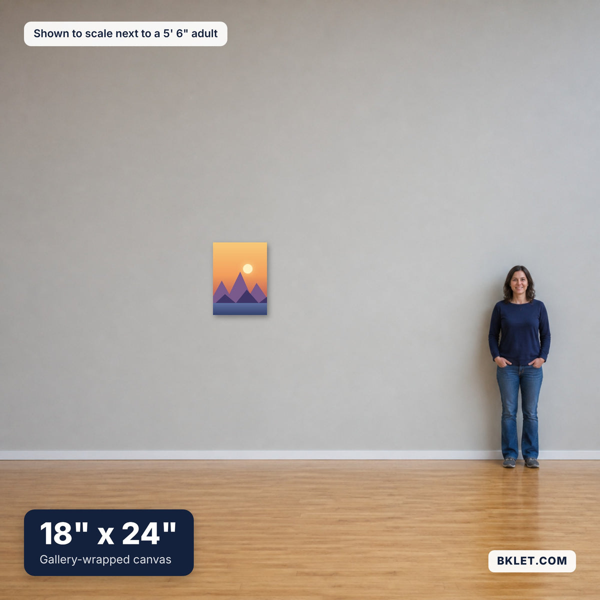 18" x 24" shown to scale next to an adult