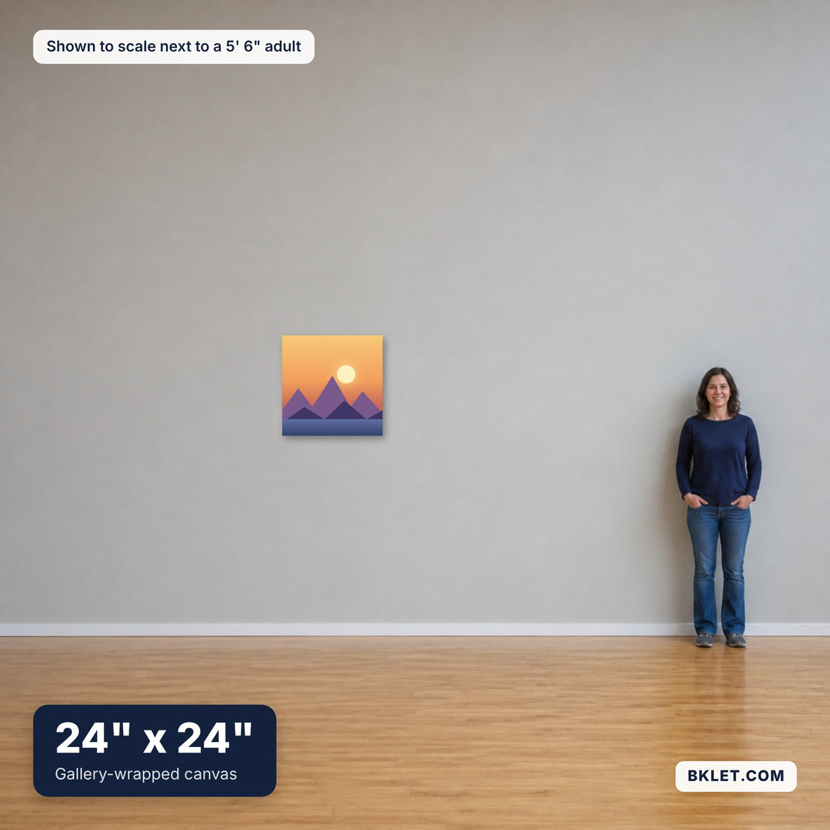 24" x 24" shown to scale next to an adult