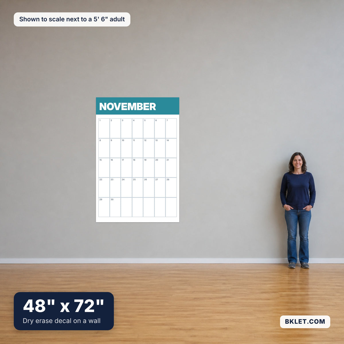48 x 72 in shown to scale next to an adult