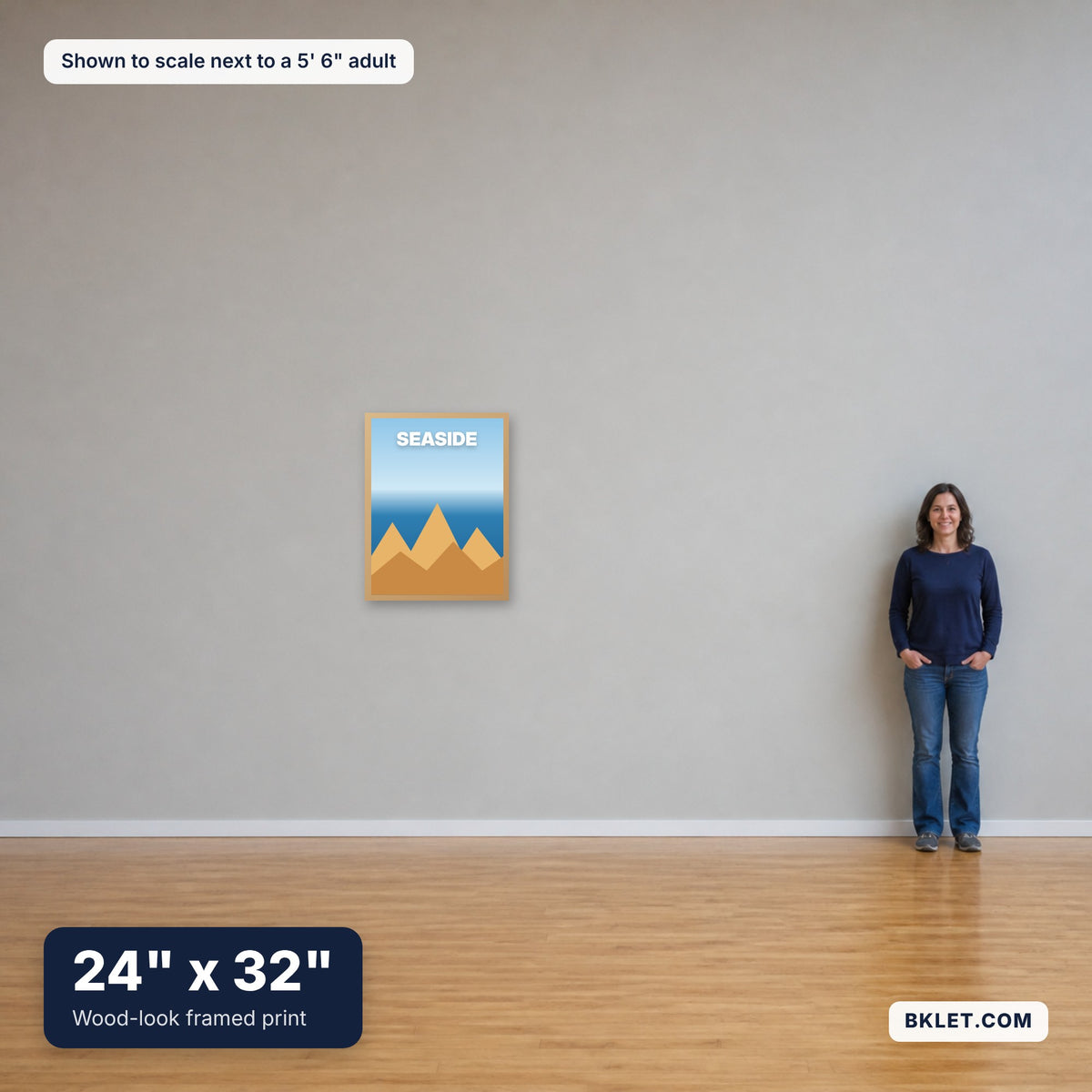 24 x 32 in shown to scale next to an adult