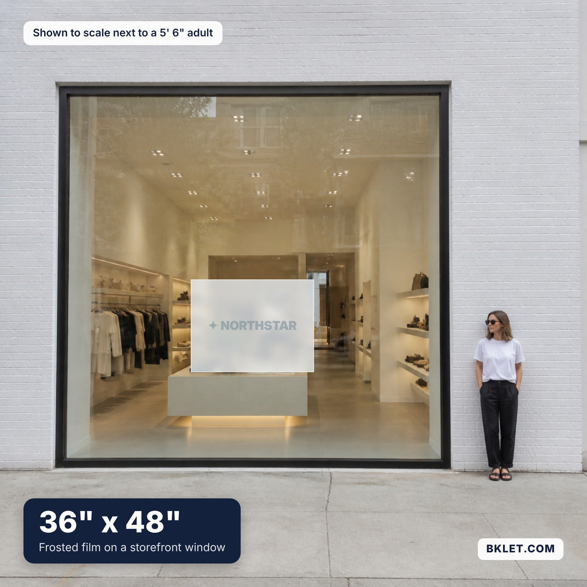 36 x 48 in shown to scale next to an adult
