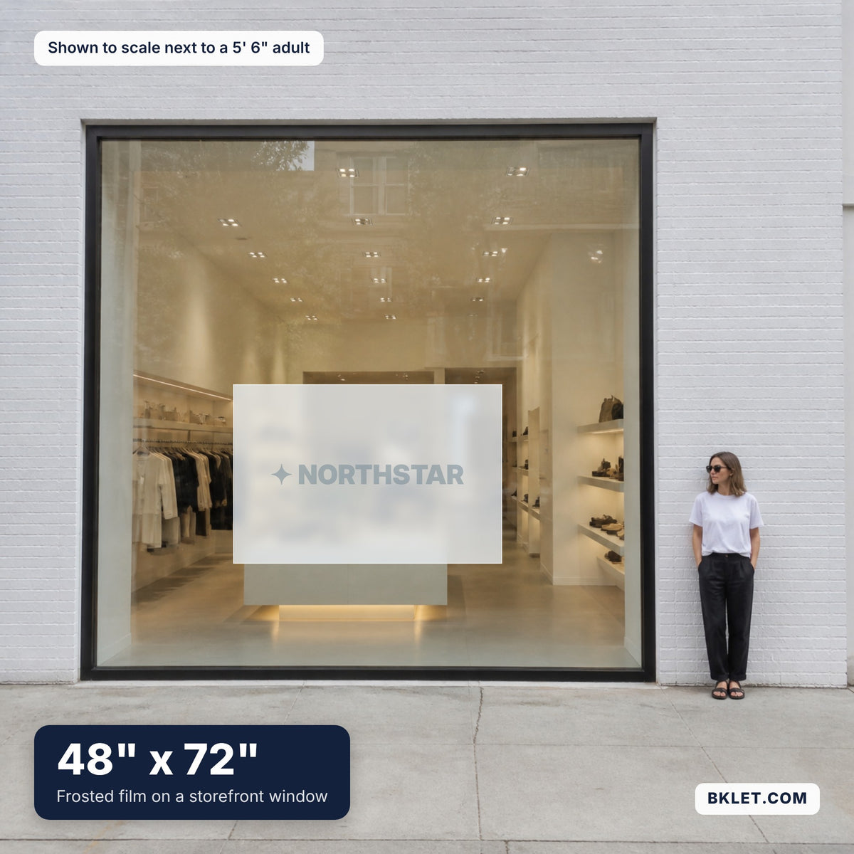 48 x 72 in shown to scale next to an adult