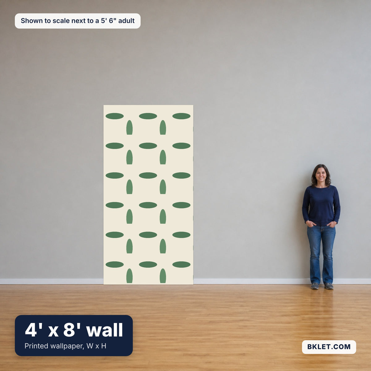 4 x 8 ft shown to scale next to an adult