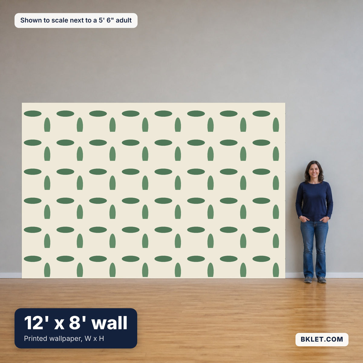 8 x 12 ft shown to scale next to an adult