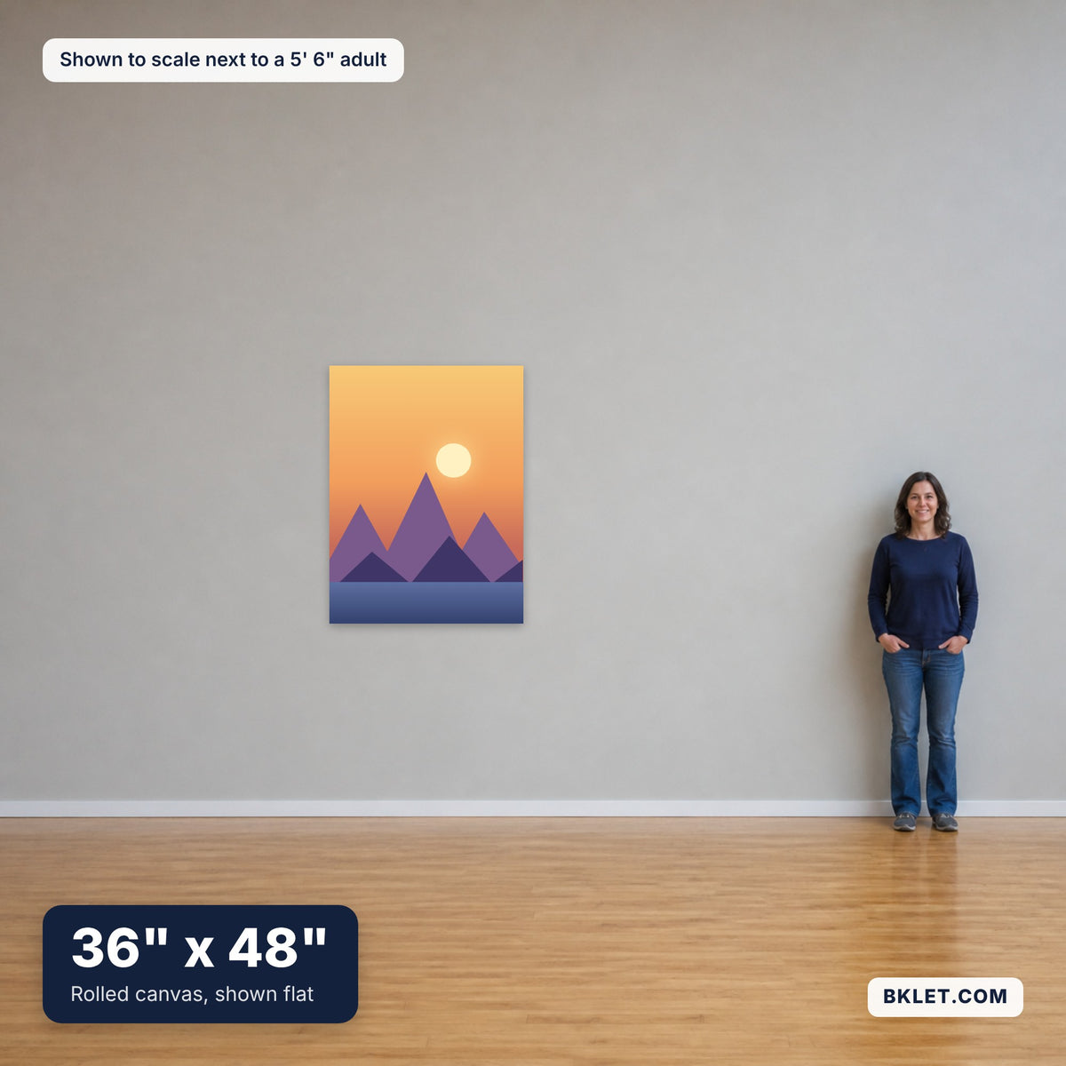 36 x 48 in shown to scale next to an adult