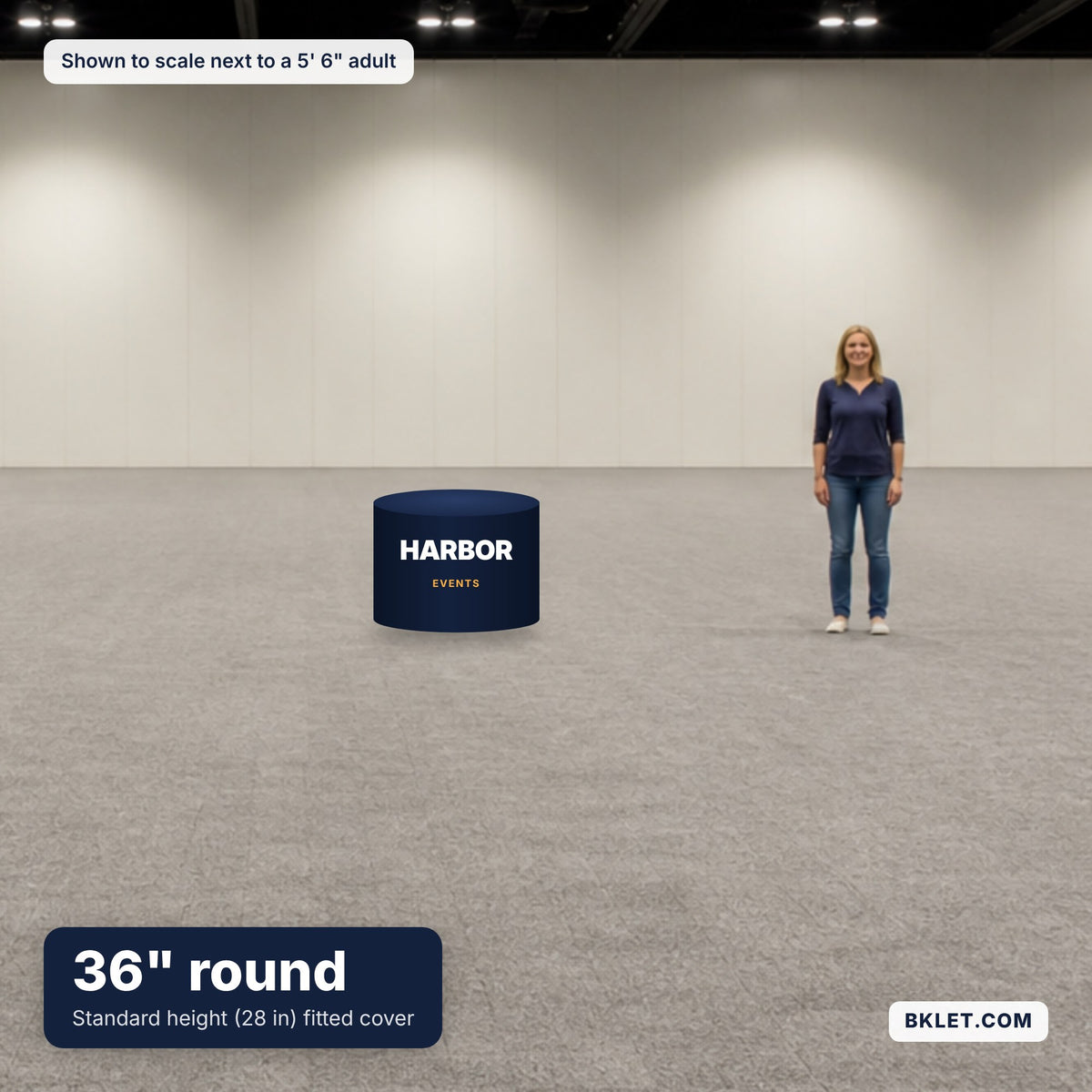 36 in standard-height round table cover shown to scale