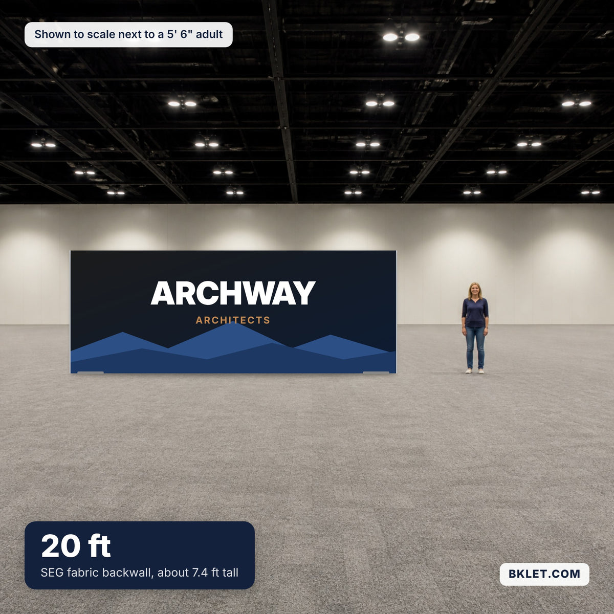 20 ft shown to scale next to an adult