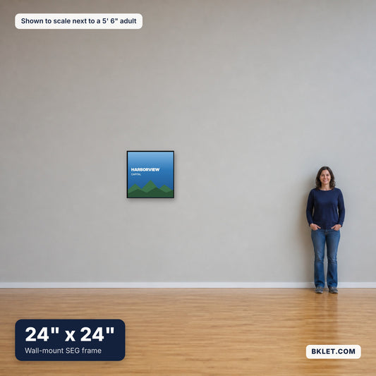 24 x 24 in shown to scale next to an adult