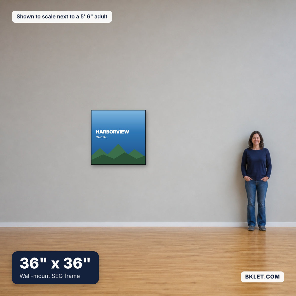 36 x 36 in shown to scale next to an adult