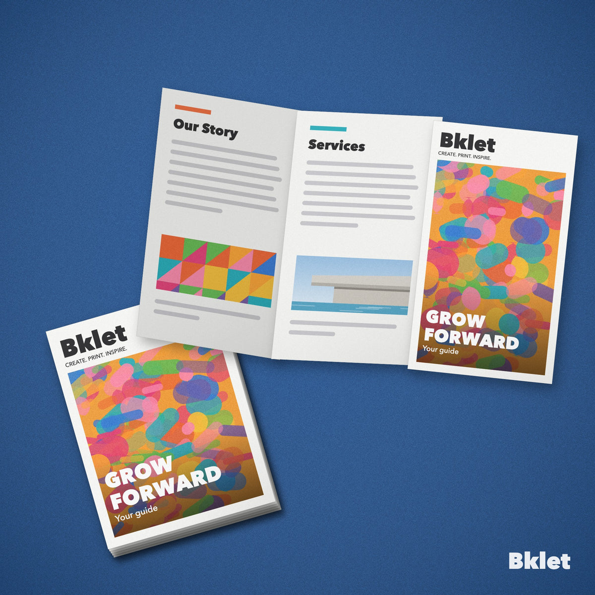 Custom folded brochures printed by Bklet