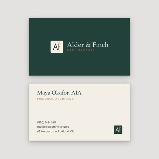 Front and back of a printed business card