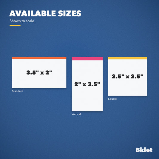 Business card sizes: standard, vertical and square