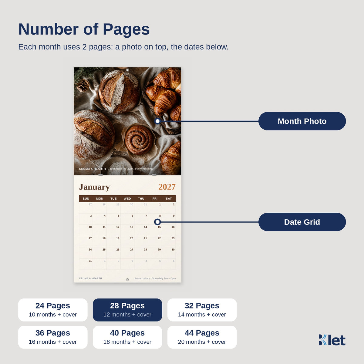 Page count options for 12 x 12 wall calendars
