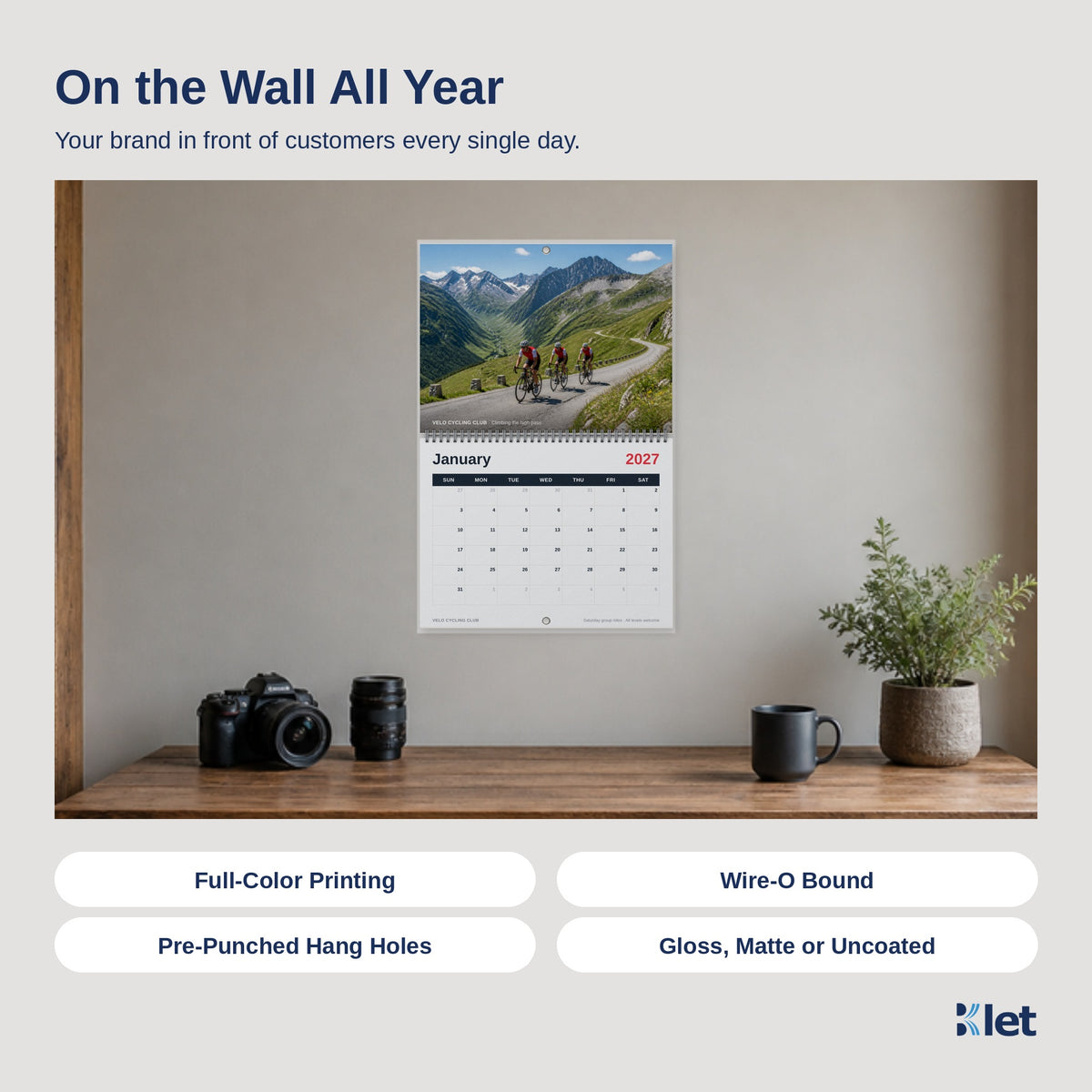 12 x 9 Wire-O calendar hanging on a wall