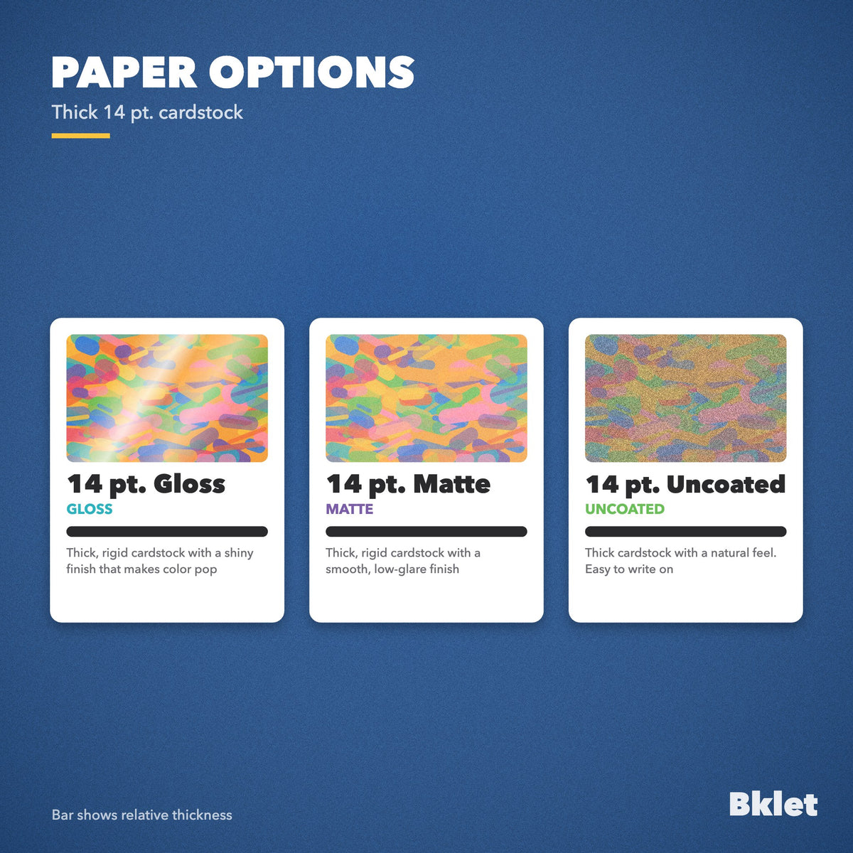 Invitation paper options: 14 pt gloss, matte and uncoated