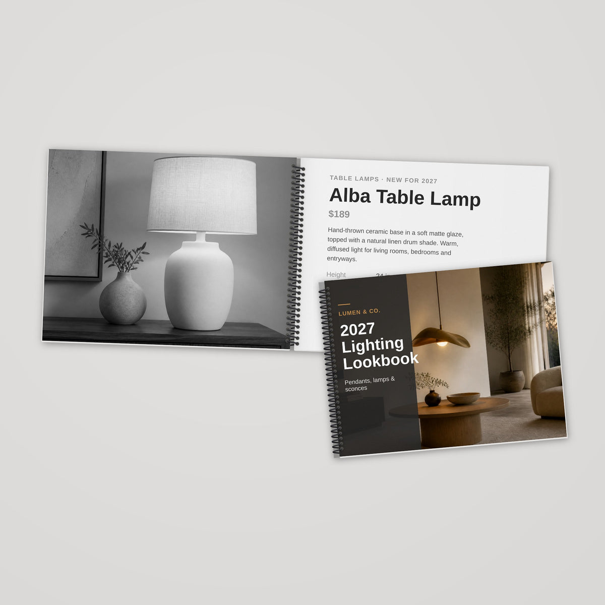 Custom 11 x 8.5 spiral bound book, black and white pages, open and closed