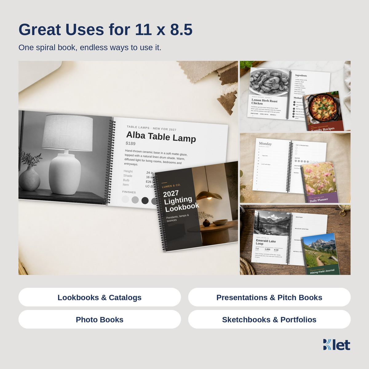 Uses for 11 x 8.5 spiral bound books with black and white pages