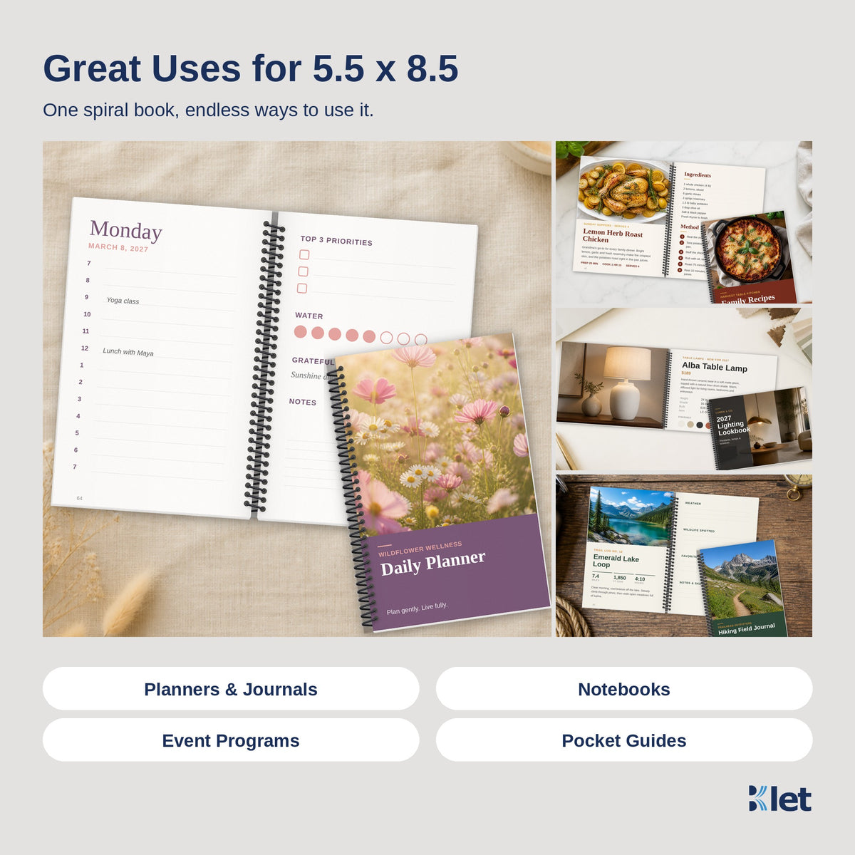Uses for 5.5 x 8.5 spiral bound books