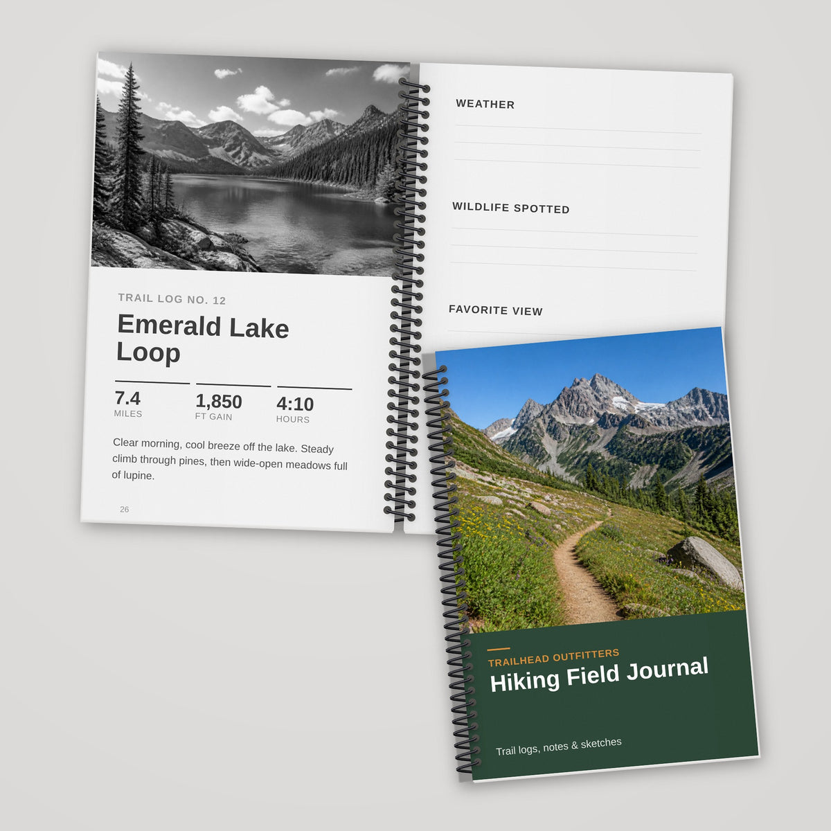 Custom 6 x 9 spiral bound book, black and white pages, open and closed