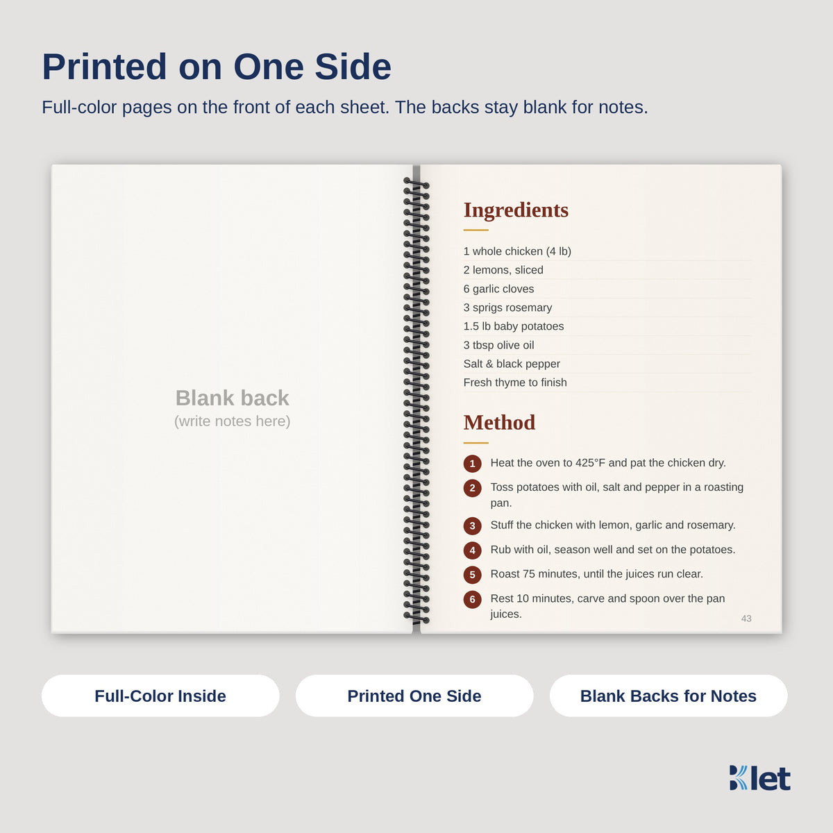 8.5 x 11 spiral book inside pages, full-color single-sided