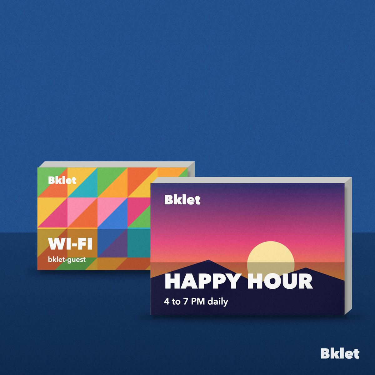 Custom table tents printed by Bklet