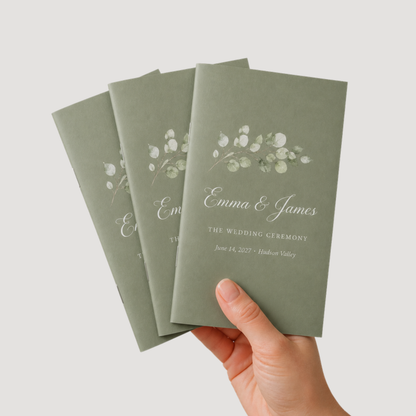 5 x 8 saddle-stitched all-cardstock booklet held in hand