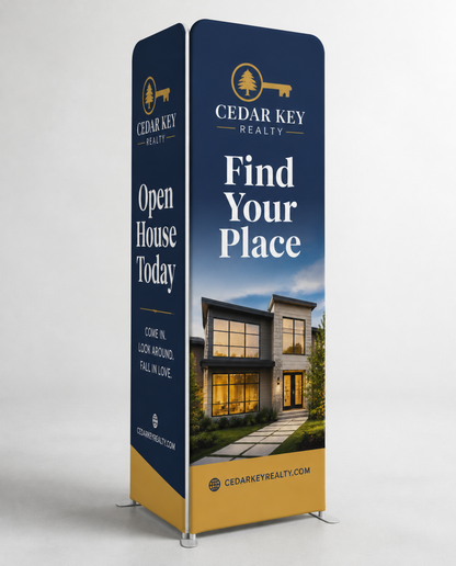 Tension fabric banner stand, double-sided
