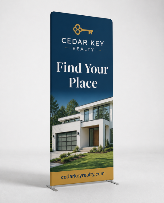 Custom tension fabric banner stand with stretch fabric graphic