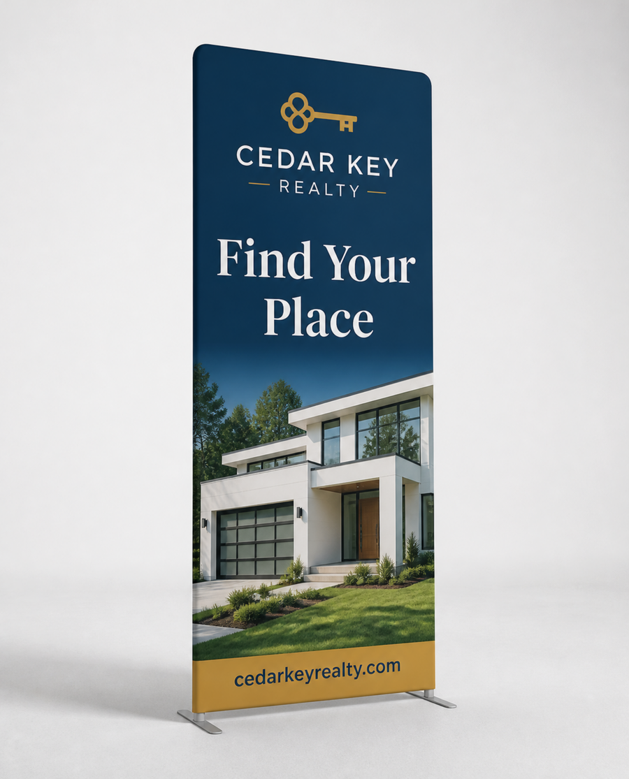 Custom tension fabric banner stand with stretch fabric graphic