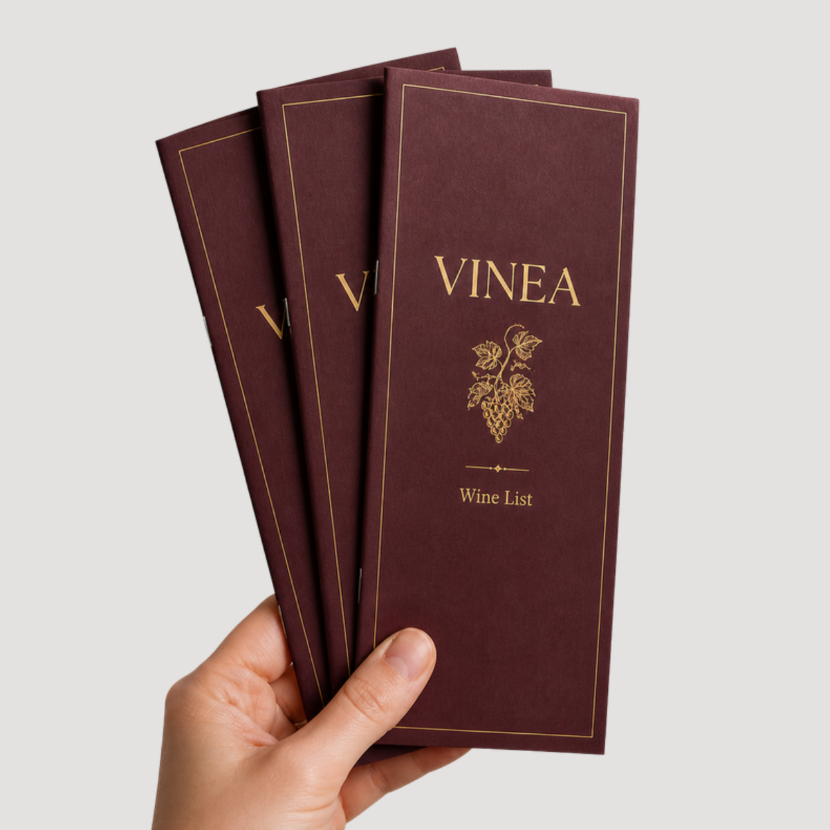3.5 x 8.5 saddle-stitched all-cardstock booklet held in hand