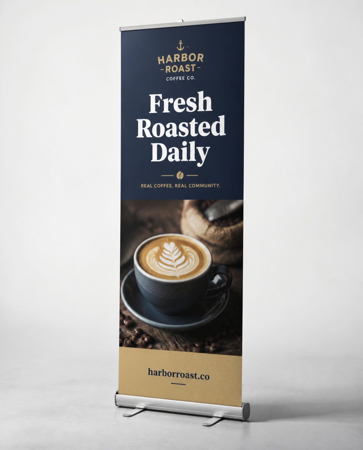 Custom retractable banner stand with full-color printed fabric graphic