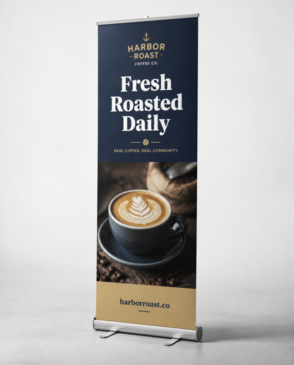 Custom retractable banner stand with full-color printed fabric graphic