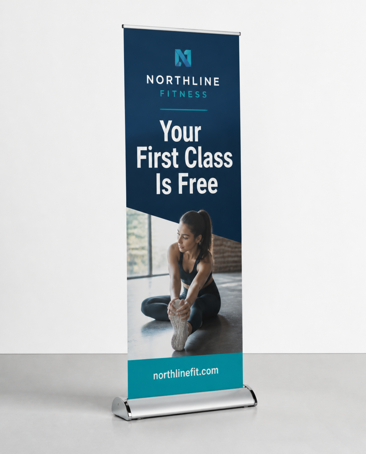 Custom deluxe retractable banner stand with wide chrome base